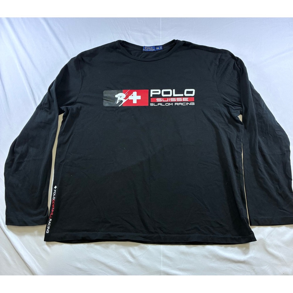Polo Ralph Lauren Suisse Slalom Racing Long Sleeve Shirt Black XXL Mens